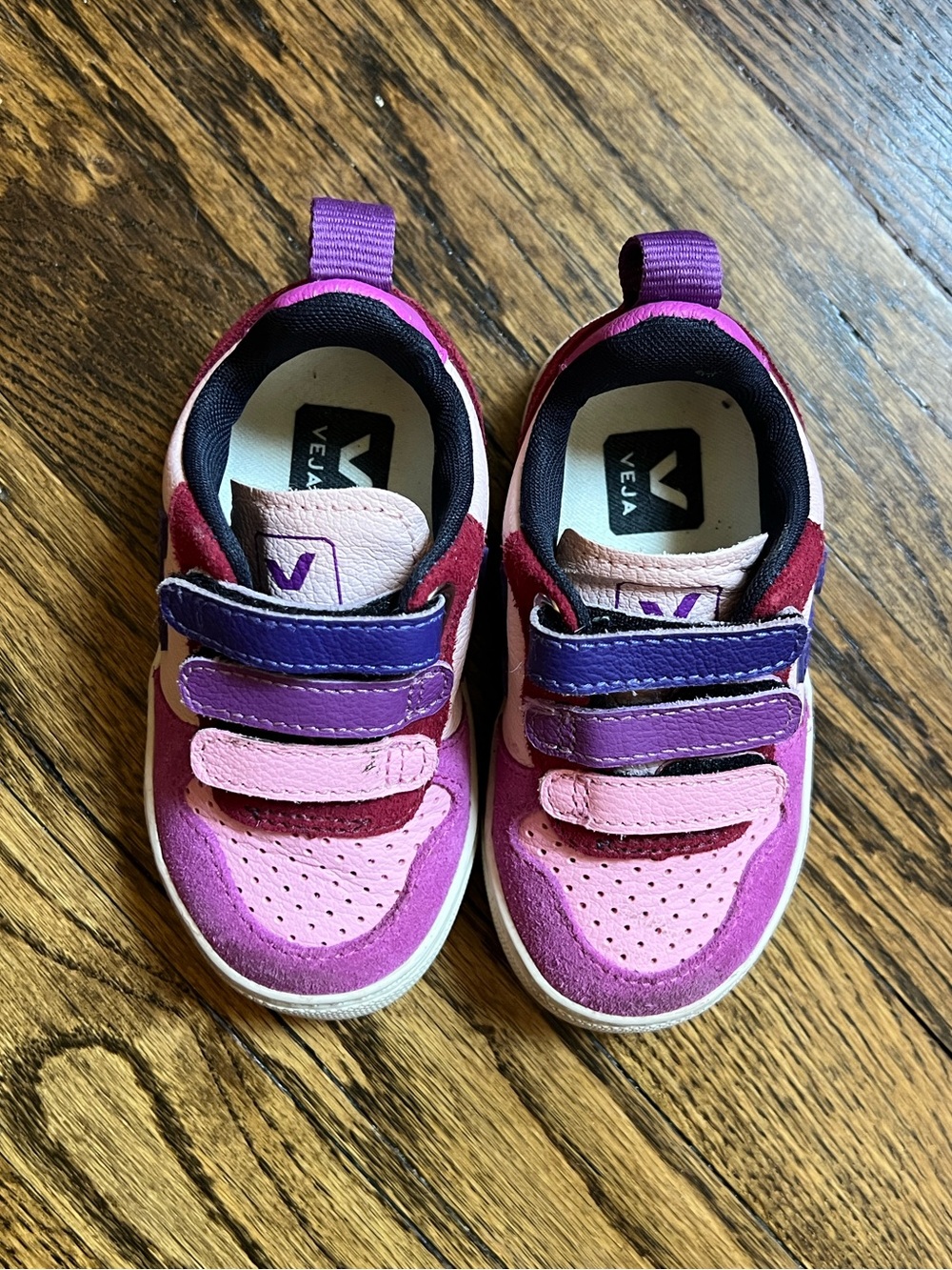 Veja Kids Pink and Purple Hook-and-Loop Sneakers